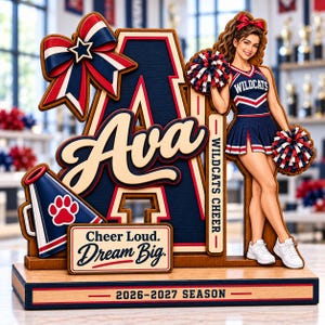 Personalisierter Cheerleader-Holzblock, Erinnerungsstück mit individuellem Namen, Geschenk zum Abschlussball