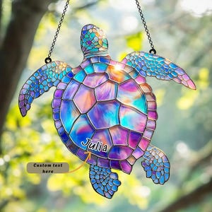 Colorful Sea Turtle Acrylic Suncatcher, Ocean-Themed  Faux Stained Glass  Window Art, Gift for Beach and Nature Lover, Bathroom Decor