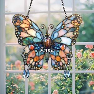 Crystal Butterfly Acrylic Suncatcher – Faux Stained Glass Window Decor