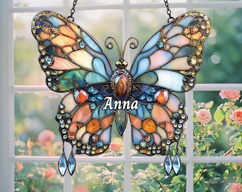 Crystal Butterfly Acrylic Suncatcher – Faux Stained Glass Window Decor