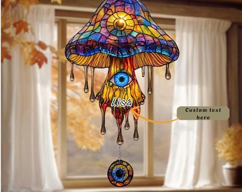 Psychedelic Mushroom Suncatcher, Rainbow Acrylic, Trippy Cottagecore Decor