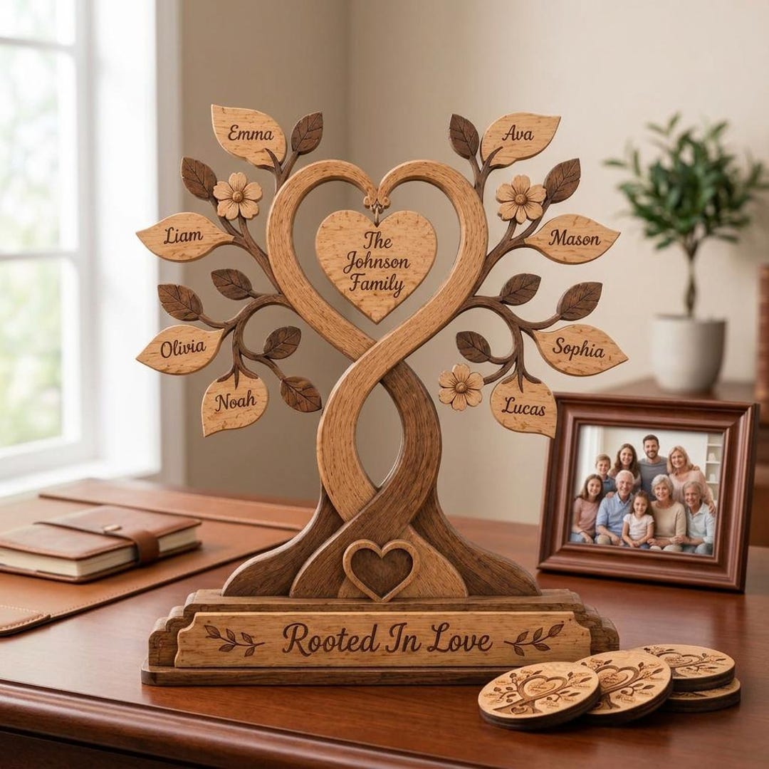 Personalized Family Tree Wooden Block – Custom Engraved Names Keepsake ...