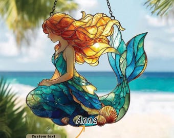 Handmade Mermaid Acrylic Suncatcher, Faux Stained Glass Window Hanging