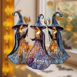 Acchiappasole in acrilico a forma di tre streghe, decorazione gotica per finestre di Halloween