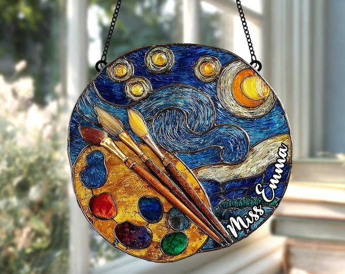 Personalized Acrylic/Resin Paint Palette Suncatcher – Van Gogh Style, Personalized Gift