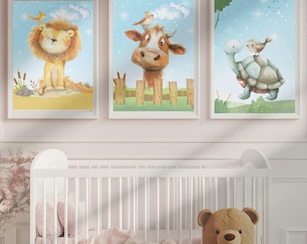 Nursery wall art bundle set of Cute Animals, Kids room wall art bundle,Baby animal prints, Kids room decor,Cute animal prints,Baby boy room