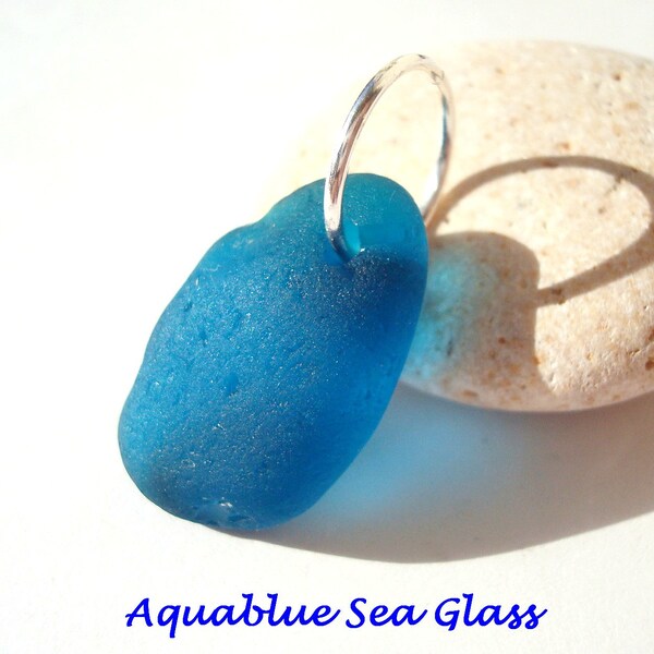 Drilled  Sea Glass  DEEP TURQUOISE Small Pendant Free Shipping (317)