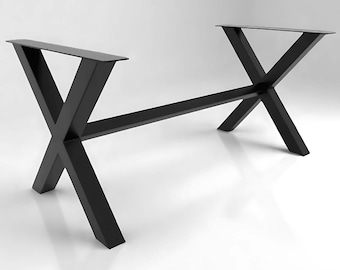 Pieds de table en fer – Structure en X avec barre centrale – Style industriel – Fait main en Italie