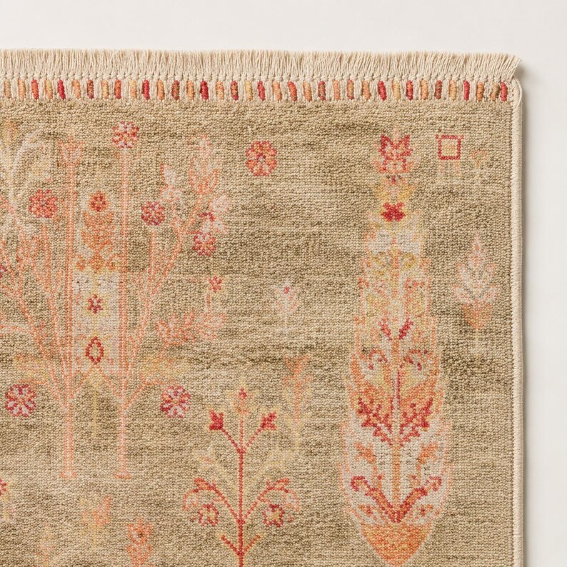 Red Tencel Ushak Area Rug, Traditional Boho Woven Carpet image 8