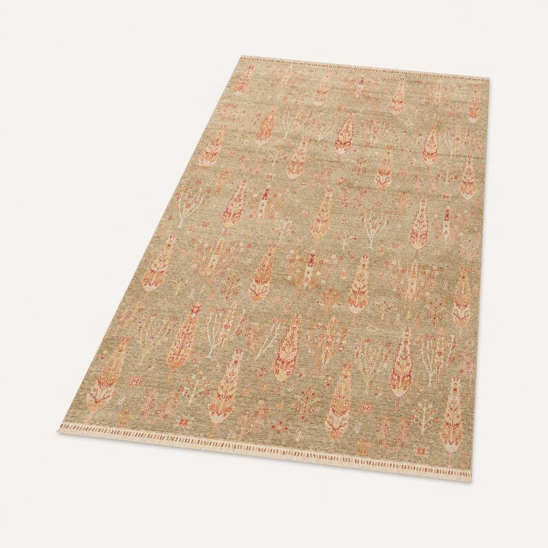 Red Tencel Ushak Area Rug, Traditional Boho Woven Carpet image 9