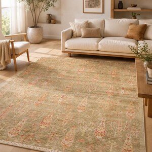 Red Tencel Ushak Area Rug, Traditional Boho Woven Carpet image 1