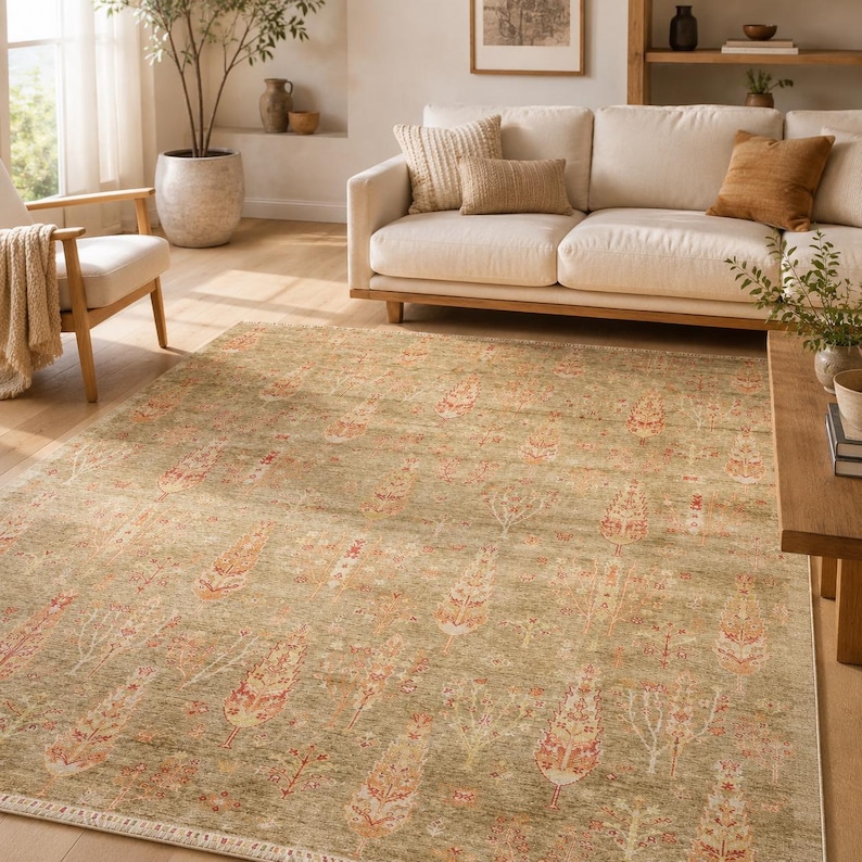 Red Tencel Ushak Area Rug, Traditional Boho Woven Carpet image 1