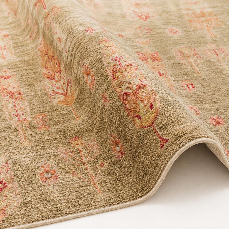 Red Tencel Ushak Area Rug, Traditional Boho Woven Carpet image 6