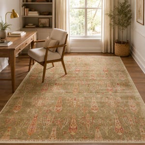 Red Tencel Ushak Area Rug, Traditional Boho Woven Carpet image 2