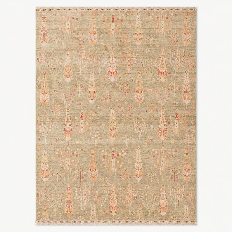 Red Tencel Ushak Area Rug, Traditional Boho Woven Carpet image 10