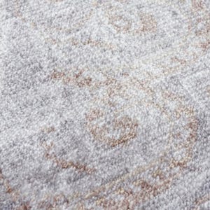 May include: A high-pile area rug featuring a soft, textured surface with a repeating damask-inspired pattern in shades of light gray, white, and muted beige. The dense, tufted fibers create a plush appearance with subtle color variations throughout.