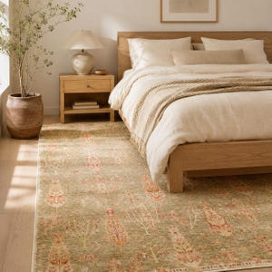 Red Tencel Ushak Area Rug, Traditional Boho Woven Carpet image 3