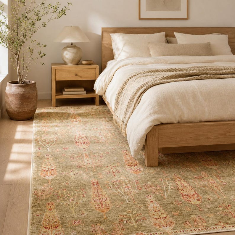 Red Tencel Ushak Area Rug, Traditional Boho Woven Carpet image 3
