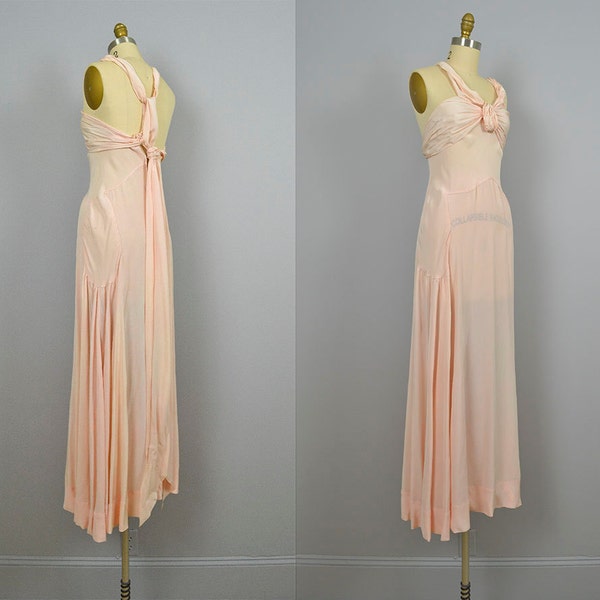 Vintage 1930s dress / vintage 30s Pale Pink Silk Bandeau Wedding Evening Gown