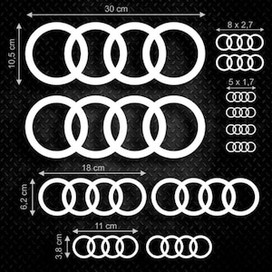 Audi rings decals stickers kit for door sill windows thresholds brake calipers side morrors car vinyl graphics s line a4 a6