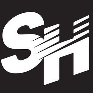 May include: White logo with the letters "SH" in a stylized font. The "S" is large and bold, while the "H" is smaller and has a diagonal line through it.