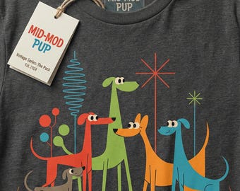 Mid Century Modern Dogs Shirt, Retro Atomic Art, MCM Home Decor Lover Tee