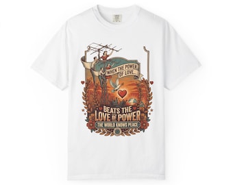 Vintage Frieden und Liebe T-Shirt, Retro Taube Grafik T-Shirt, Inspiration Zitat Shirt, Power der Liebe Positive Vibe Kleidung, Vintage Americana
