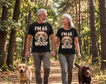 Lustiges 65. Geburtstag Labrador T-Shirt - Retro Hunde Liebhaber Geschenk - Ich bin 65 Woof Labrador Mama Papa T-Shirt - Vintage Sonnenuntergang Labrador Retriever Shirt