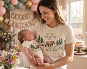 Erster Muttertag 2026 Bären-Familie Passende Outfits, Mama Papa Baby Woodland Shirts