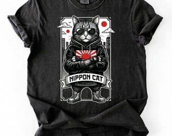 Japanische Katze T-Shirt, Tokyo Streetwear, Kawaii Illustration, Katzenliebhaber T-Shirt