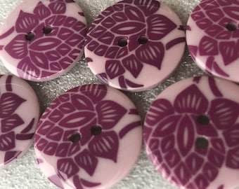 Plum Floral Buttons! Lovely lot of 6 Buttons  Embellishments for clothing, hats, art projects, crafting, scrapbooking