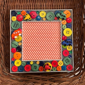 Colorful Button Photo Frame in Primary Colors!  With Cars and Airplanes frame, Button Art, gift idea, Unique frame, Children&#39;s Frame