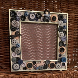 Little Cowboy or Cowgirl Button Frame Button Art, gift idea, Unique frame, Children&#39;s Frame, Horses, Cowboy in Blue and Gray embellishments