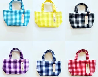 Small Tote Lunch bag Gingham check  6 colors available Plus New Colors Available