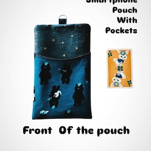 Handmade fabric phone pouch , padded iPhone pouch, phone sleeve, Smartphone Pouch with pocket and magnetic snap button