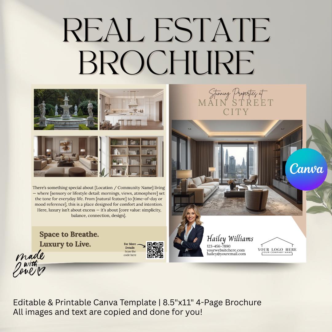 Luxury Real Estate Brochure Canva Template Bundle – 4 Editable Sets for ...