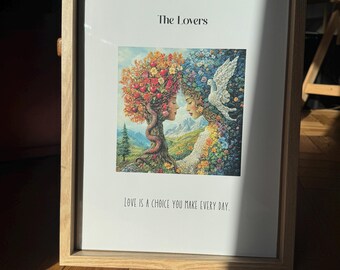 The Lovers Tarot Card Print | Spiritual Feminine Art (Digital Download A2, 18x24 PNG Files)
