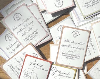 Gemini Zodiac Cards – Personal Growth, Journal Prompts (PDF/PNG Downloadable Files)