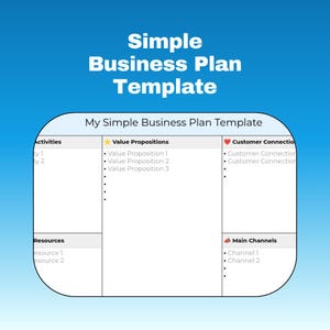 Super Simple Business Plan Template (.XLSX And .PDF) | Fill With Your Business Data And Print | Business Model Canvas