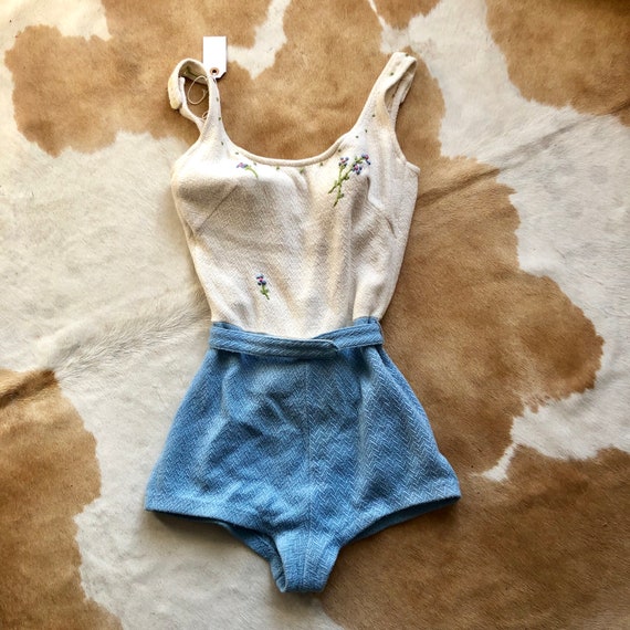 40s 50s vintage knit embroidered one piece swim ba