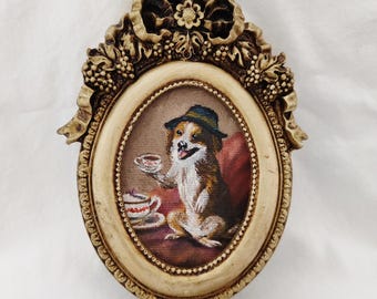 Funny Chihuahua Dog Oil Painting with Vintage Frame | Chihuahua Lover Gift | Chihuahua Art | Funny Dog Wall Decor| beagle style dog painting