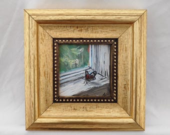 Original Butterfly Oil Painting: Framed Victorian Botanical Wall Art