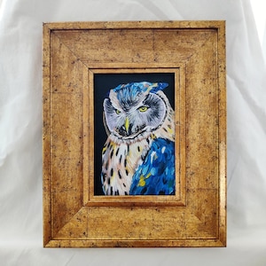Original Owl painting, vintage owl painting, bird oil painting, owl portrait wall art, framed owl artwork, vintage decor, cottagecore decor