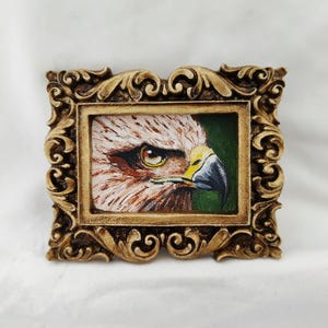 Handgemachte Adler Ölgemälde | Kleine gerahmte Vogel Wandkunst | Vintage Vogel Dekor | Vogel-Liebhaber-Geschenk | Bauernhaus Kunst