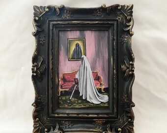 Gerahmtes Gespenst Ölgemälde | Skurril Gothic Halloween Dekor | gotische Wanddekoration | Gothic Ölgemälde | Gespenst Wanddekor | lustige Geisterkunst