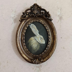Vintage Bunny Portrait | Rabbit Oil Painting in Antique Frame | Cute Rabbit Art for Rabbit Lover Gift,rabbit wall art | vintage rabbit art image 1