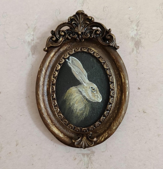 Vintage Bunny Portrait | Rabbit Oil Painting in Antique Frame | Cute Rabbit Art for Rabbit Lover Gift,rabbit wall art | vintage rabbit art
