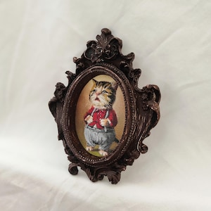 Victorian Cat Portrait Oil Painting | Framed Cat Art | Anthropomorphic Cat Painting | Vintage Gold Oval Frame | Original Cat Artwork bild 6