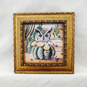 Owl painting, vintage owl painting, bird oil painting, owl art, framed owl wall decor, owl gift, owl wall art, owl lover artwork