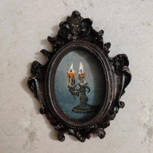vintage style handmade oil painting candle painting, original oil lamp painting, candle painting wall decor, antique Frame oil painting.